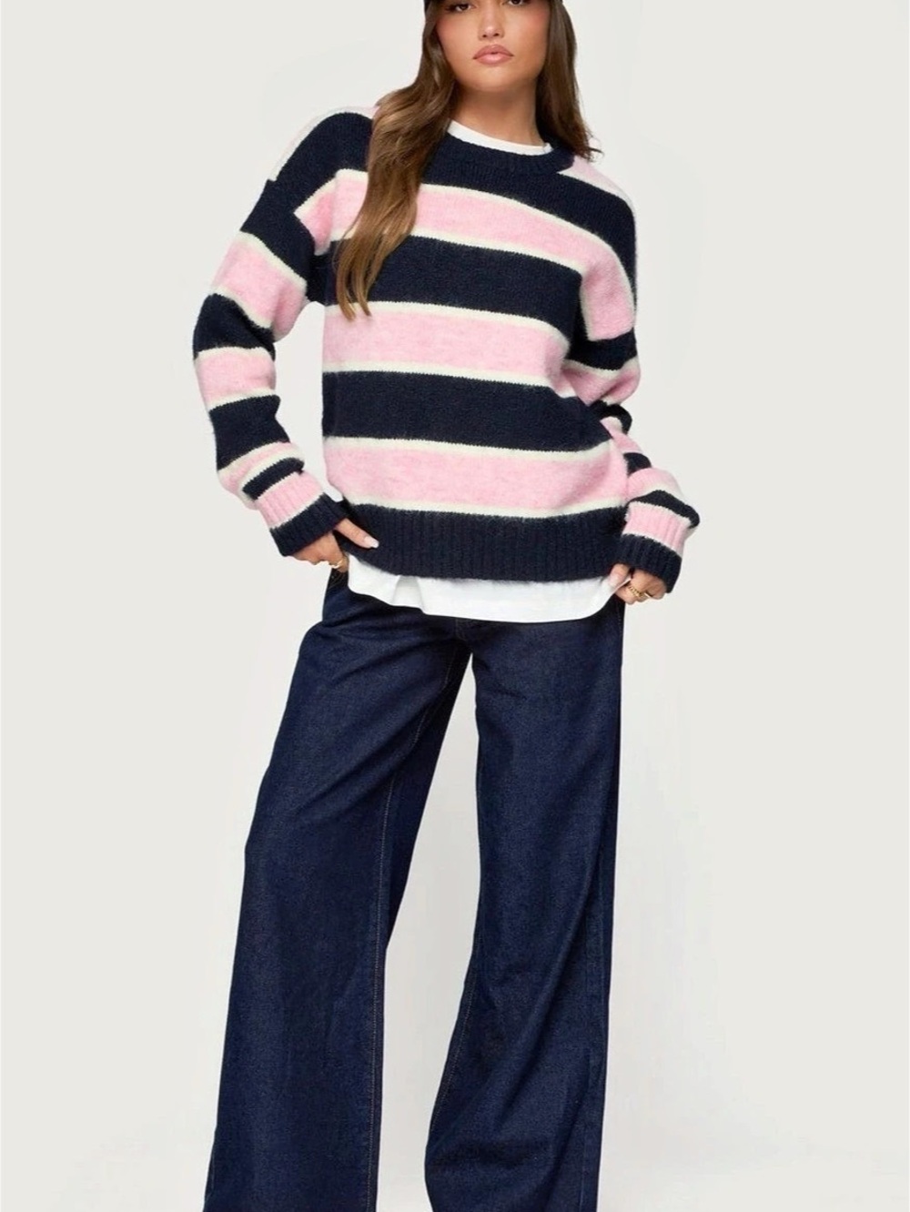 Edikted Striped Crewneck Sweater in Blue & Pink Like New